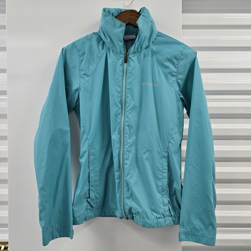Columbia Switchback II Rain Jacket Women S Teal Packable Hood Windbreaker